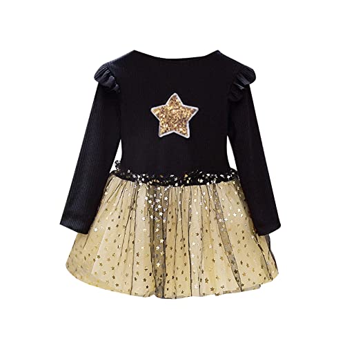 Toddler Baby Girls Tulle Tutu Dress Long Sleeve Star Sequins Dress Casual Birthday Princess Dresses Spring