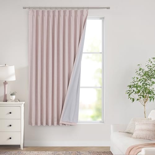 Image of Vision Home Soft Pink Pinch Pleated Full Blackout Curtains Linen Blended Room Darkening Window Curtains 63 inch for Living Room Bedroom Thermal Insulated Pinch Pleat Drapes with Hooks 60 inch Wx63 Lx1