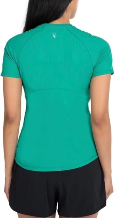 Spyder Active Women's UPF 50+ Ribbed Short Sleeve Tee Shirt (US, Alpha, Medium, Regular, Regular, Green) - Image 2