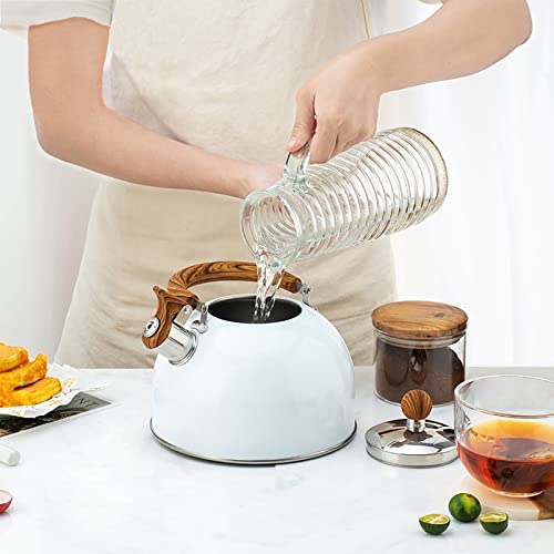 2.6 Quart/2.5 Liter Stainless Steel Tea Pot,Tea Kettle For Stove Top, Stovetop Whistling Teapot With Cool Grip Ergonomic Handle, White #TOP7