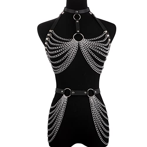 Niceight Punk Leather Body Chains For Women Layered Waist Belly Chain Belt Black Chest Chain Gothic Party Rave Body Jewelry #TOP2