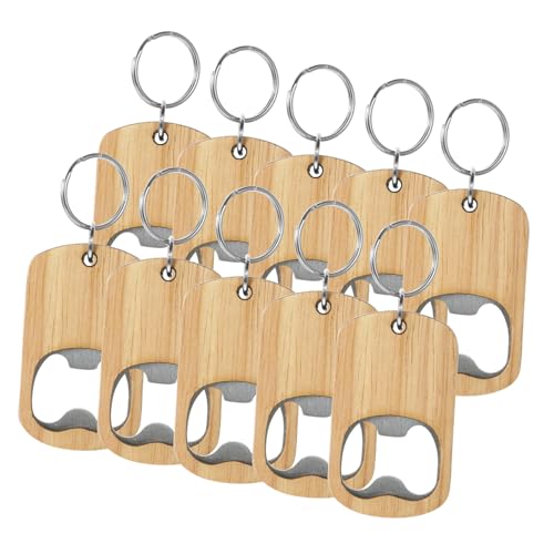 COMPUKAS 10個 木製キーチェーン栓抜き 軽量コンパクト耐久性良好 キーホルダー付きビール瓶栓抜き 家やパーティー用携帯便利