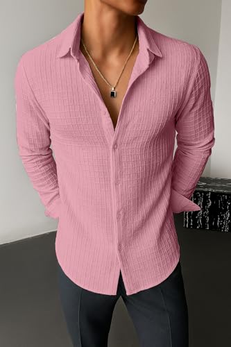 Image of Men's Casual Button Down Shirts Long Sleeve Linen Shirt Fashion Textured Beach Summer Shirts| Men Stylish Shirt | Men Fancy