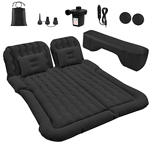 Inflatable Mattress,Car Air Mattress,Car Bed with Electric Pump and 2 Pillows,SUV Air Mattress Car - Flocking & PVC Surface, Car Sleeping Bed for Home, Outdoor Camping and Travel(Black)