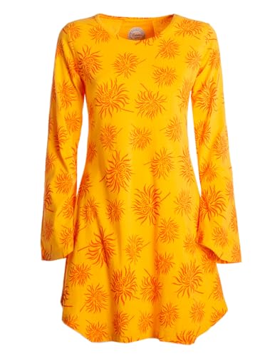 Vishes - Alternative Bekleidung - Langarm Damen Blumen-Tunika Shirt-Kleid Glockenärmel Baumwolle gelb 40