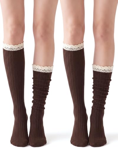 Image of Syhood Cotton Women thigh high socks with Lace Trim over the knee High Socks Boutique Lace Tall Boot Stockings for Women