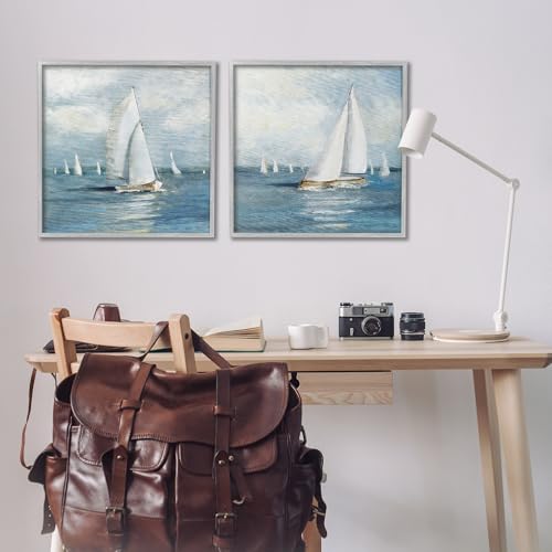 'Sailboat Fleet Vessels'| 2pc Framed Giclee Art Set 2 by Stupell Industries - Used condition - Image 2
