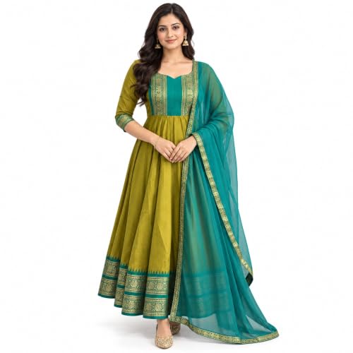 Women's Chanderi Cotton Silk Anarkali Kurta with Jacquard Weaving...
