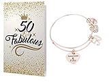 Infinity Collection 50th Birthday Bracelet and Card Gift Set for Women, 50th Birthday Expandable Charm Bracelet, Adjustable Bangle, Perfect 50th Birthday Gift Ideas (Gold)
