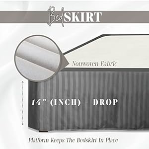 Elegant comfort 1 piece striped bed skirt 1500 thread count egyptian quality stylish design pleated for a clean look easy care wrinkle and stain resistant stripe queen gray  urban country home decor