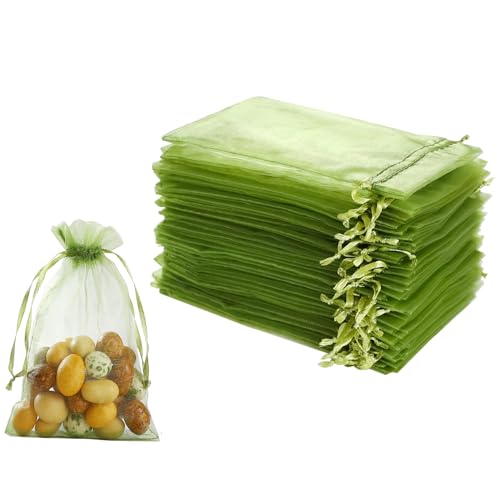 Image of Hopttreely Organza Bags - Olive Green, 4 x 4.72 inch Candy Mesh Gift Bags, 50pcs Satin Drawstring Pouches for Jewelry, Watch, Small Christmas Sachets