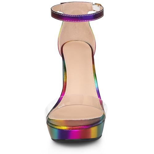 Allegra K Women's Printed Clear Platform Chunky Heel Sandals2