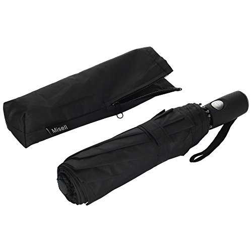 Preisvergleich Produktbild Regenschirm Taschenschirm / MISELL - windsicher , wasserabweisende Teflonbeschichtung,klein,leicht & kompakt - stabiler Schirm mit Auf-Zu-Automatik, 100 cm schwarz + GRATIS: Regenponcho