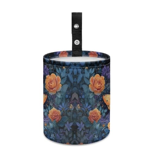 Image of Collapsible Accessories Butterfly Flower Trash Can Hanging Portable Dustbin Bin for Back Seat, Front Console, Floor, or Hanging Headrest Waste Basket