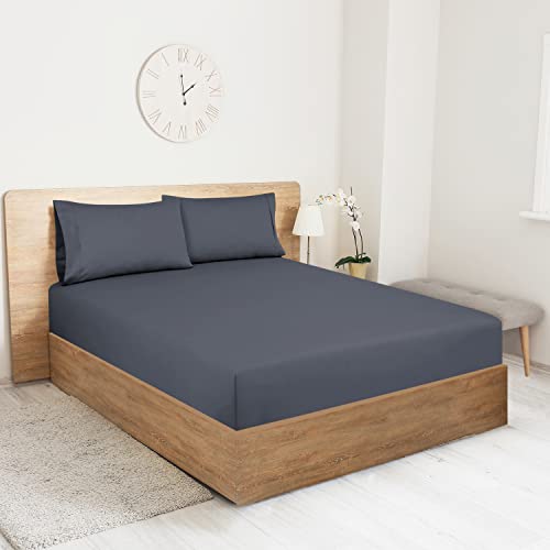 Royale Linens 400 Thread Count 100% Cotton Sateen Fitted Sheet - Ultra-Soft Wrinkle & Fade Resistant - Bottom Sheet - Deep Pocket Stretches Upto 16" - Fitted Sheet Only - Elastic Sheet (Charcoal,Full) #TOP5
