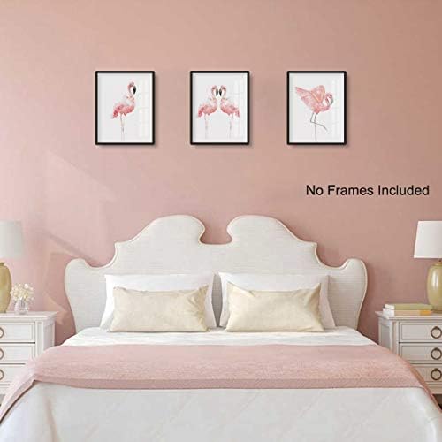 KAIRNE Nordic Flamingo Wall Art Print Set Of 3 (8X10) Canvas Watercolor Animals Painting Modern Wall Decor For Nursery Cafe Wall Decor, No Frame