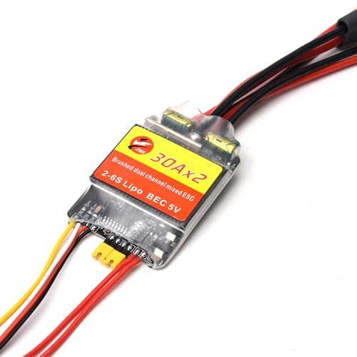 Readytosky 30A Bidirectional Brushed ESC 2-6S RC 30Ax2 Mixed Control ESC Dual Way Electric Speed Controller for RC Tank Speed Difference Boat RC Cars Tracked Vehicles