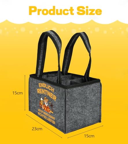 TAKONE Renteneintritt Geschenk Männer – Herrenhandtasche Bier für 6 Flaschen aus Hochwertigem Filz – Lustige Flaschentasche Zum Ruhestand & Abschied 2025