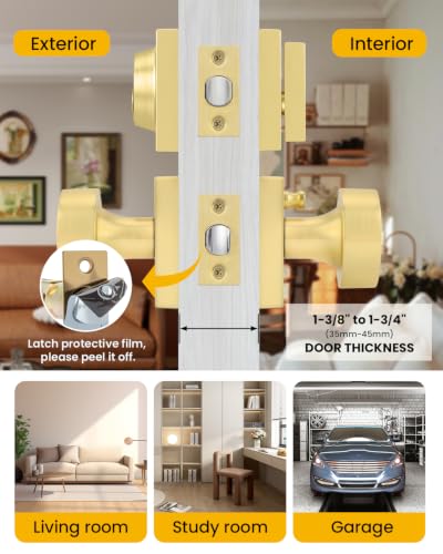 Image of Goldenwarm Gold Door Lock Set with Deadbolt, Brushed Gold Privacy Door Knob and Deadbolt Set, Zinc Alloy Exterior Door Knobs, 2 Pack