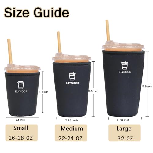 Image of Reusable Insulated Sleeve for Iced Coffee Cup, 3-Pack Coffee Neoprene Drink Sleeve for Cold & Hot Drinks, Beverage Holder for Iced Coffee (Black Solid)