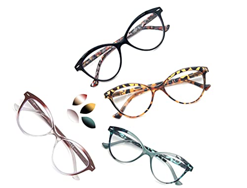 Modfans 4 Pack Cat Eye 2.75 Reading Glasses For Women,Fashion Ladies Design Comfortable Spring Hinge Stylish 4 Pair Women Readers With 4 Pouch #TOP8