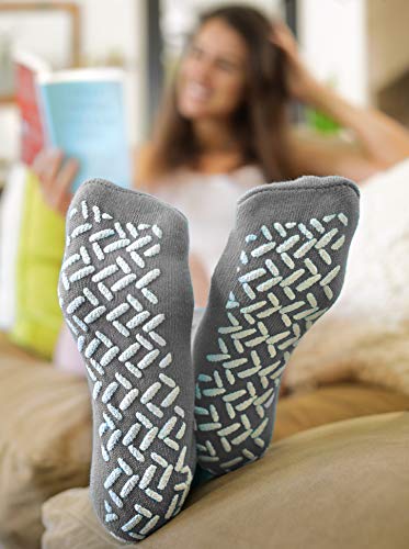 Personal Touch Top Of The Line Hospital Non Skid Slipper Socks, Ladies Or Men's Colors, 3 Pairs (Gray, X-Large Ankle) #TOP3