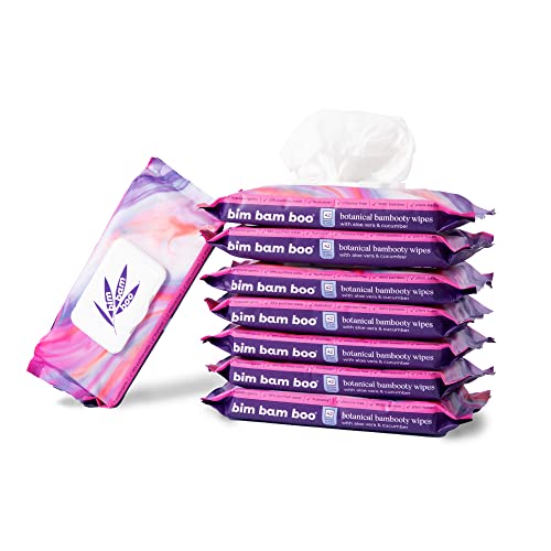 Image of Bim Bam Boo | Flushable Wet Wipes | 100% Plant Based | Extra-Large Size Durable Bamboo | Body Safe, Smooth on Skin, Hypoallergenic | 42 Wipes Per Pouch - 8 Pouches | 366 Total Wipes