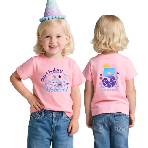 Birthday Girl Mermaid T-Shirt for Ages 2-6 | Cute Cotton Short Sleeve Tee | Perfect Birthday Party