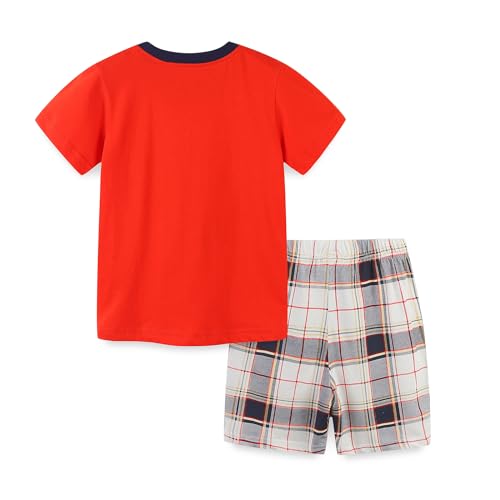 Image of LMYOVE Toddler Boy Short Set Little Boy Clothes Casual CrewNeck Short Sleeve T-Shirt and Short Sets Summer Beach Outfits(5T Red Off-Road Vehicle)
