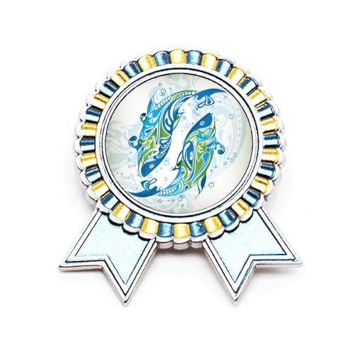 Broche poisson et vagues Art Déco en métal M, médaille de prix vintage pour veste et manteau