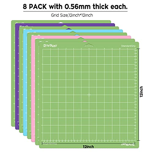 Image of HTVRONT Cutting Mat, 8 Pcs Cutting Mat 12x12(Standard, Light, Strong, FabricGrip) Compatible with Cricut Maker 3 /Maker 4 /Maker /Explore 3 /4 /5 /Air 2 /One, Variety Adhesive Sticky Cutting Mats Accessories