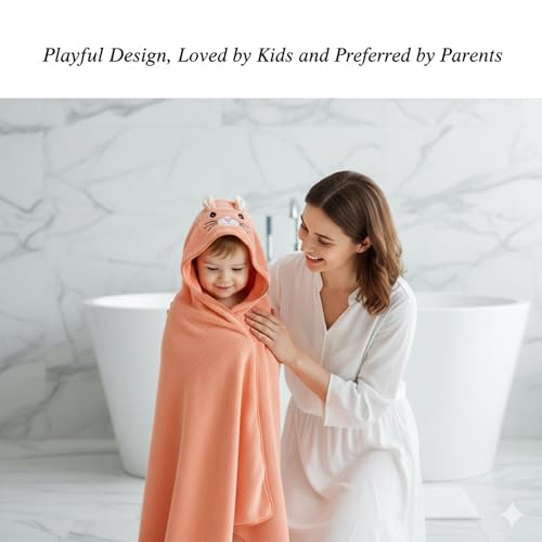 Image of Ultra-Soft Baby Hooded Towel - Coral Velvet Wrap Your Little One in Softness and Joy, Hypoallergenic & Super Absorbent Bath Wrap for Newborns & Toddlers | Cute Animal Design (0-5 Years)(Peach)