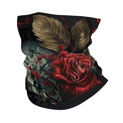 Skull and Red rose flower Art Dark Neck Gaiter Face Cover Scarf Balaclava Bandana for Women Men Gaiter Mask for Motorcycle Cycling Riding Skiing Party, White miniatura 1