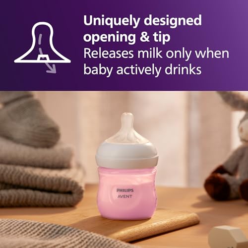 Image of Philips Avent Natural Baby Bottles with Natural Response Nipples (Slow Flow, Flow 2), 4oz, Pink, 4-Pack, SCY900 /14