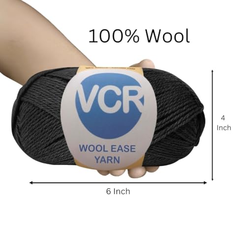 Image of VCR Black Wool Ease Yarn, 100 Grams Hank, 260 Meters Length, 100% Wool Ball for Crochet and Knitting, Suitable for Mufflers, Scarves & cowls Pack of 1