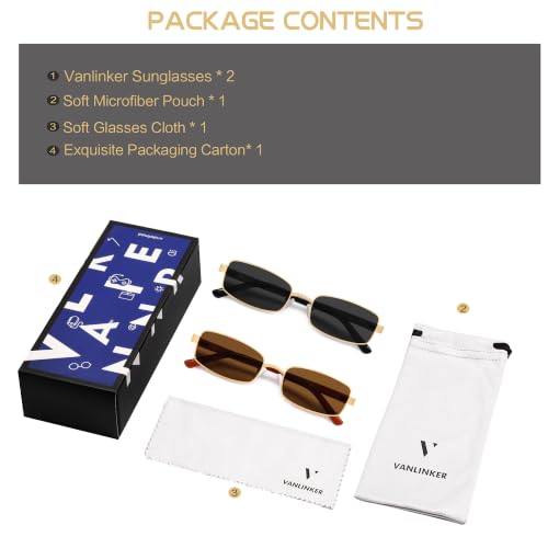 Image of VANLINKER Retro Rectangle Polarized Sunglasses for Women Men Small 90s Vintage Trendy Slim Narrow Rectangular Frame VL9684