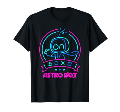 Astro Bot Neon Waving Character with Icons Video Game T-Shirt