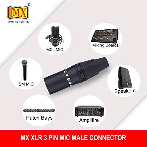 Image of MX 3 Pin XLR connector Microphone Connector pin Pure Copper Nickel Plated Pins1 for High Conductivity microphone cable connector PERENT (3 PIN CRYSTAL DESIGN, Pack of 1, Male Connector)