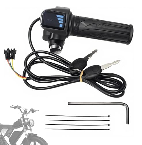 Hizoncore Ebike Full Twist Throttle Fits Ridstar Q20 48V Plug and Play Throttle 3 Pin Easy Installation LCD Display with Key Lock Throttle Grips for Ebike Motorcycle Scooter(Right)