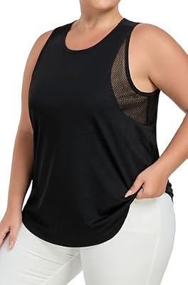 MEJING Womens Plus Size Workout Tank Tops, Loose Fit Athletic Shirts Black