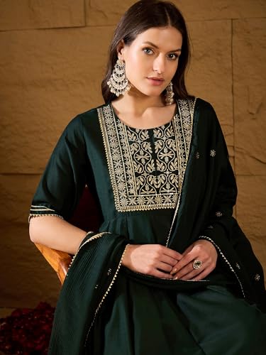 Image of Vaamsi Women's Viscose Rayon Yoke Design Embroidered Anarkali Kurta Pant With Dupatta Set