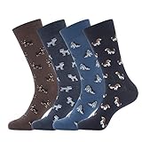 KONY Men's Funny Patterned Socks - Cotton Fun and Cool Casual Dress Crew Socks 4 Pack (Shoe Size 9-12) (Dog Pattern)