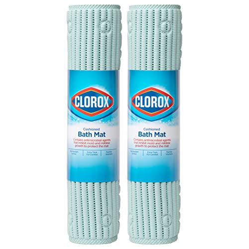 Clorox Cushioned Bath Mat For Tubs, Non Slip Bathtub Mat With Suction Cups, 17 X 36 Inches, Sky Blue, 2 Pack #TOP13
