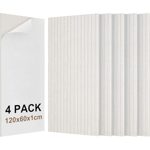 Acidea 4-Pack Large Acoustic Panels, 120 x60 x1cm Self-adhesive Wall Soundproofing Panels, Large Polyester Fiber Noise Canceling Wall Panel for Walls, Ceiling, Light Beige