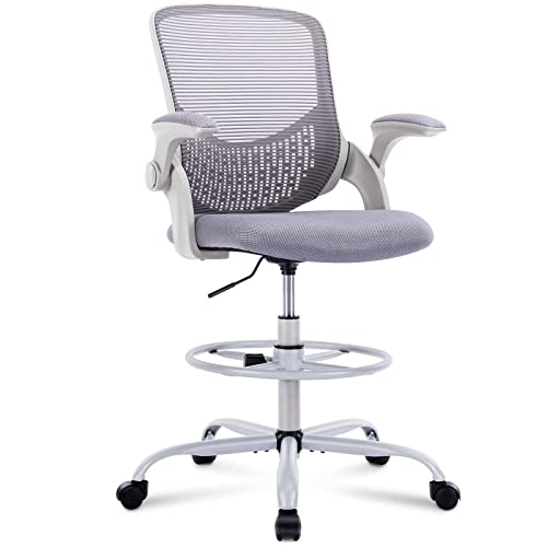 Jhk Drafting Chair Tall Office Chair Standing Desk Chair, Tall Desk Chair Counter Height Adjustable Office Chairs With Flip-Up Padded Armrests #TOP10