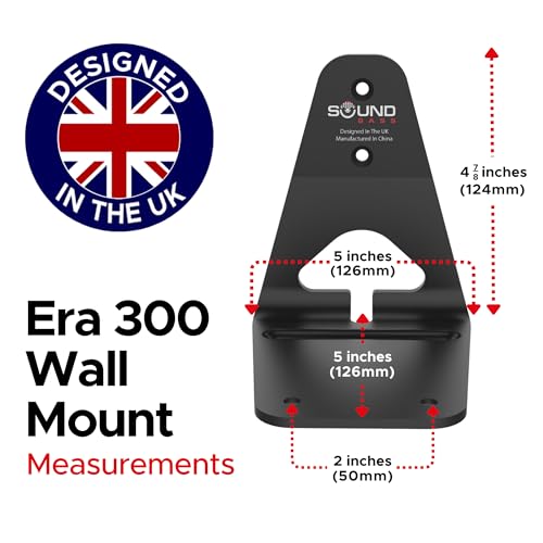 Image of Sound Bass ERA300 Wall Mount Bracket, Low Profile, Black, Single (1pc) | Compatible with Sonos ERA 300 Speaker, Complete with All Fixing Hardware