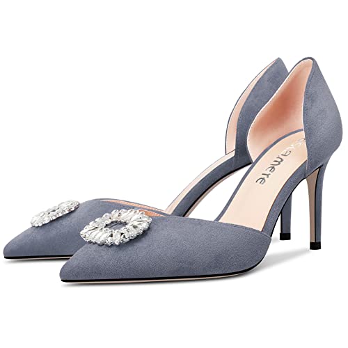 Castamere Women High Heel Pointed Toe Pumps Two-Piece Slip-on Rhinestone Crystal Prom Dress 3.2 Inches Heels4