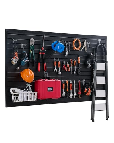 VEVOR Panneau à Lattes Mural Garage, 1225x2450 mm, Panneau Rangement Outils en PVC avec Conception Modulaire, Porte-outils Muraux pour Affichage, Organisation,...