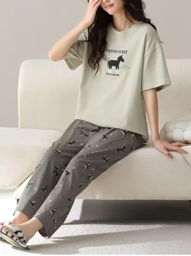 Image of Celary Korean Women's Pyjama Set|Half Sleeve T-Shirt & Printed Pyjama Set for Women|Size:- M to 4XL|Soft Cotton Blend Comfortable Night Suit for Women