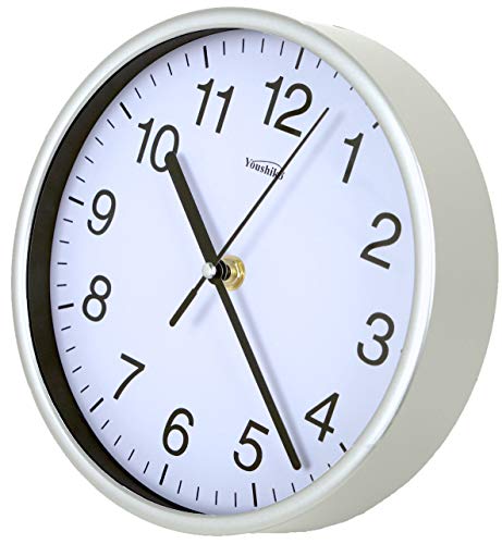 Youshiko Stylish Silver & White Bold Classic Quartz Wall Clock Non Ticking Silent (20cm / 8-Inch Diameter), Home/Kitchen/Office/School Clock, Easy to Read - Image 3